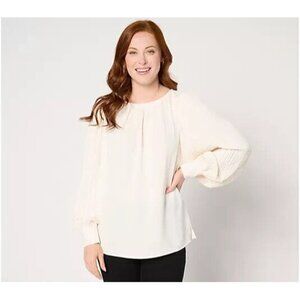 Belle by Kim Gravel Romantica Accordian Sleeve Blouse Cream XL A667147
